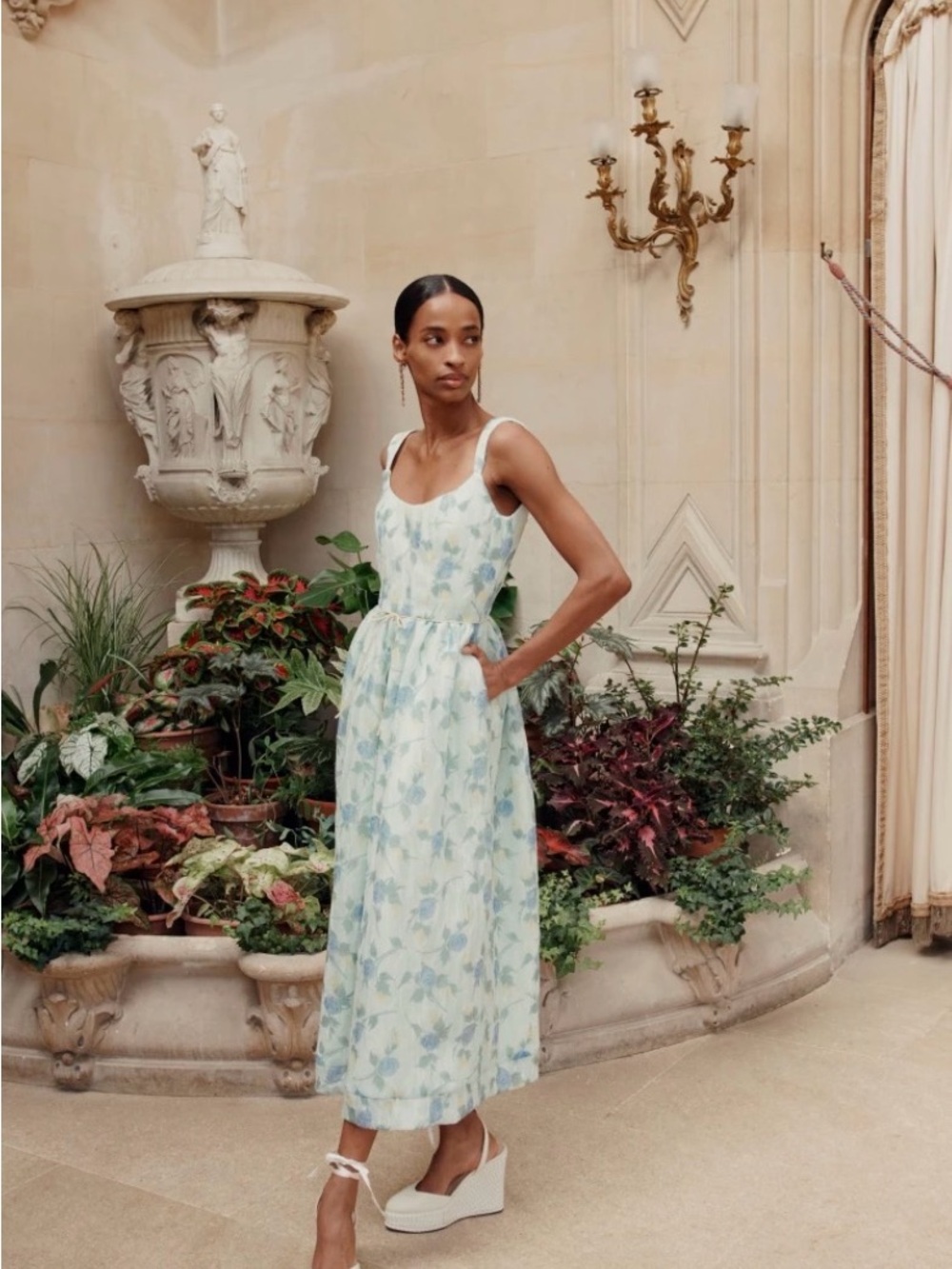 Markarian Apple Floral Organza Midi Dress